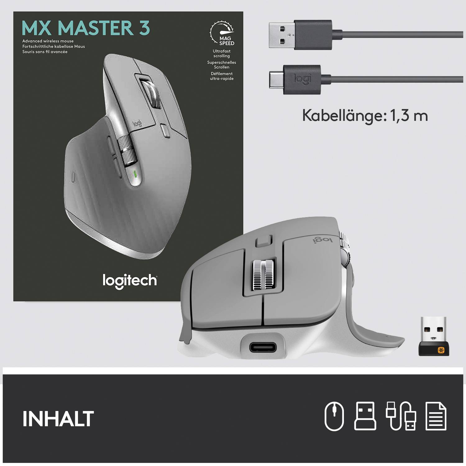 Logitech MX Master 3 Advanced Ergonomische Maus Bluetooth®, Funk Laser Grau 7 Tasten 4000 dpi Ergonomisch, Wiederaufladb-13