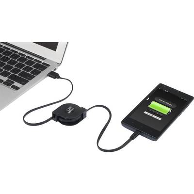 Ein Smartphone wird über ein USB-Kabel, das an einen Laptop angeschlossen ist, aufgeladen. Der Bildschirm des Smartphones zeigt eine Ladeanzeige.