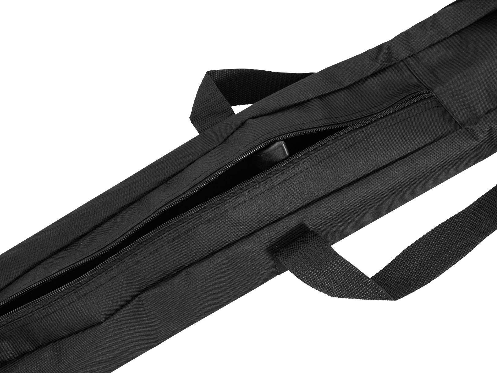 Schwarze Tasche mit Reißverschluss, längliche Form, zwei Griffe oben. Geeignet für Werkzeuge oder lange Gegenstände.
