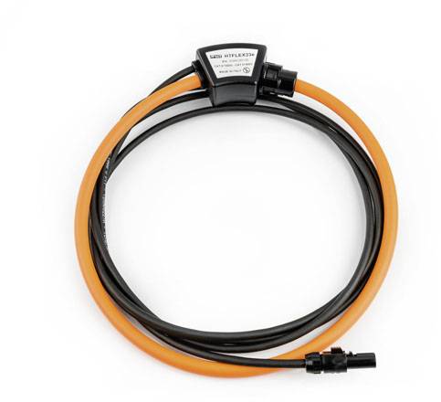 Ein orange-schwarzes Elektrokabel mit einem Mittelstück, Aufschrift: 'HITIFLEX', geeignet für Elektroverbindungen.