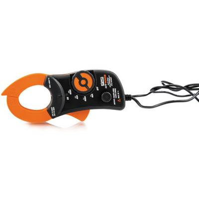 Stromzange in Schwarz und Orange mit Kabel. Zeigt Schalter und Skala zum Messen elektrischer Ströme.