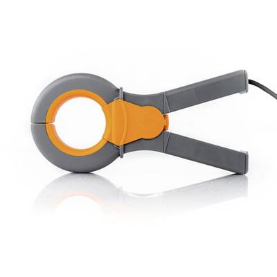 Graue Zange mit orangenem Griff auf weißem Hintergrund. Sie ist geöffnet und zeigt eine reflektierte Oberfläche.