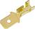 Metallischer Flachstecker aus vergoldetem Material mit Loch, verwendet für elektrische Verbindungen und Sicherstellung der Leitfähigkeit.