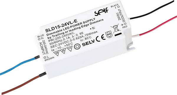 Self Electronics SLD15-24VL-E LED-Treiber Konstantspannung 15 W 200 - 625 mA 24 V/DC dimmbar, Überlastschutz, Überspannung, Montage auf entflammbaren Oberflächen, Möbelzulassung 1 St.