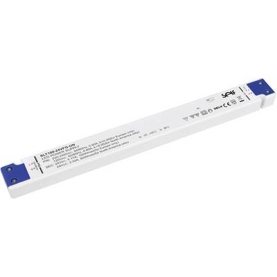 Ein rechteckiges, weißes LED-Netzteil mit blauen Enden, Markenname und technische Spezifikationen aufgedruckt. Eignet sich für 24V LED-Streifen.