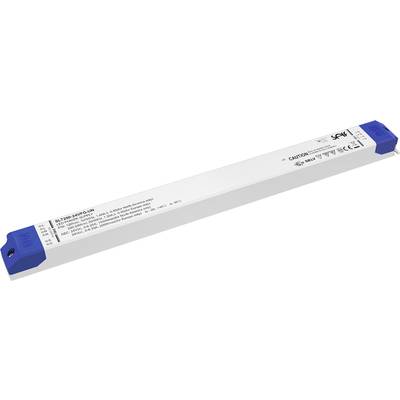 LED-Treiber für Beleuchtung, rechteckige Form, mit blauen Endkappen. Aufschrift enthält technische Spezifikationen und Sicherheitskennzeichnungen.