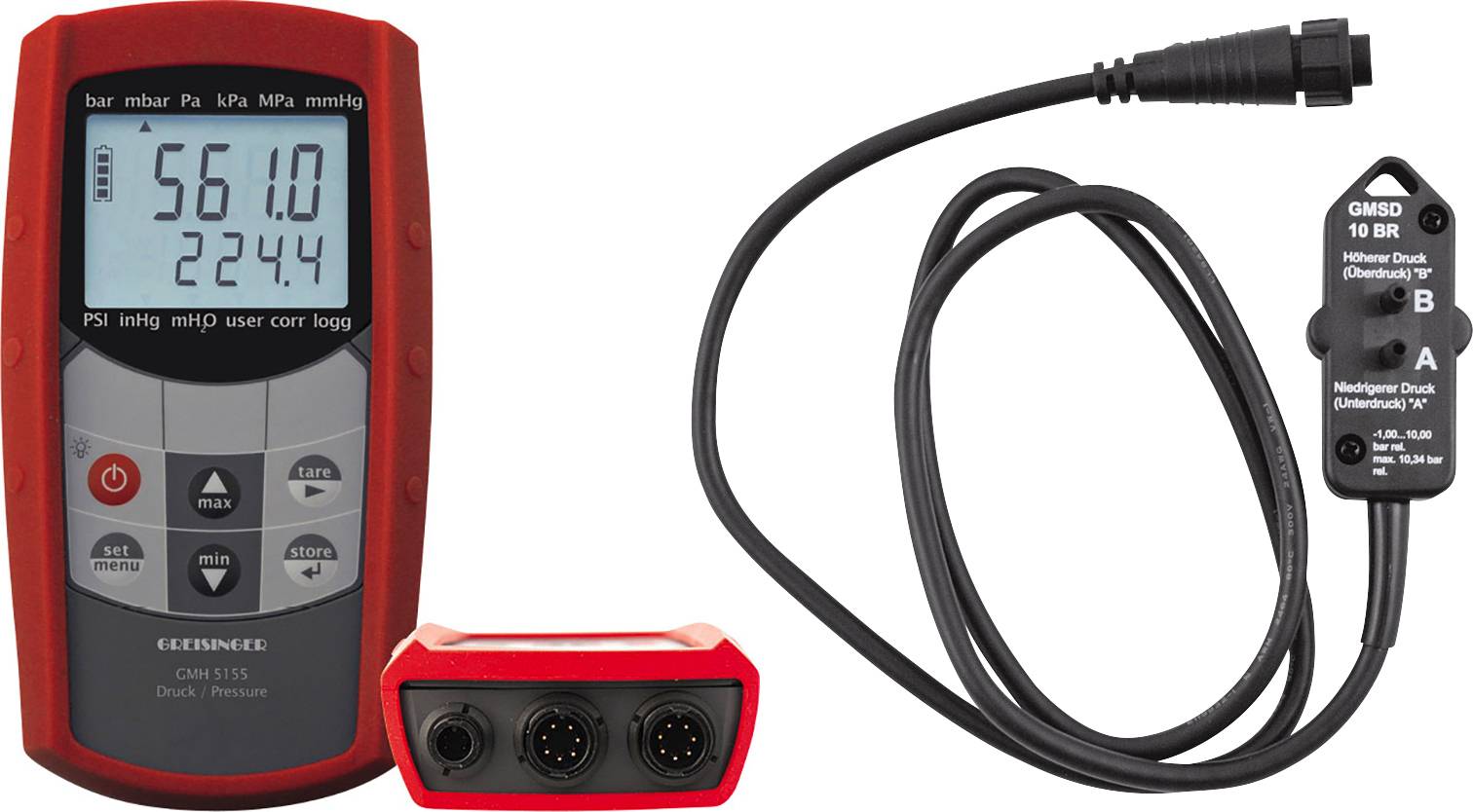 Greisinger GMH5155+GMSD-10BR-K5 Druck-Messgerät kalibriert (DAkkS-akkreditiertes Labor) Luftdruck 0 - 1000 bar