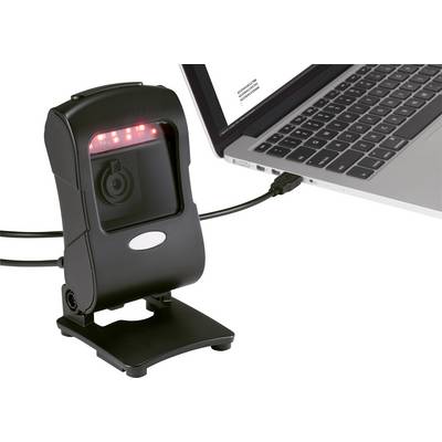 Ein elektronisches Gerät mit Kamera und LED-Lichtern ist über ein USB-Kabel mit einem Laptop verbunden.
