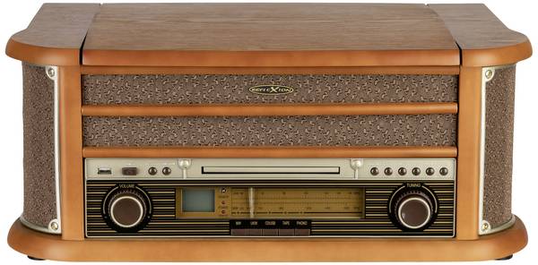 Reflexion HIF2002 Retro Stereoanlage UKW, CD, Kassette, Plattenspieler, USB, Echtholzgehäuse, Aufnahmefunktion, Inkl. Fernbedienung 2 x 40 W Holz
