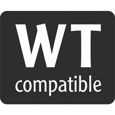 'WT compatible'-Logo auf schwarzem Hintergrund.