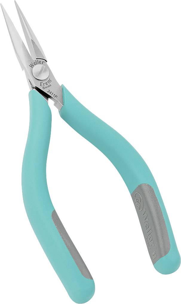 Grüne Spitzzange mit ergonomischen Griffen, geeignet für präzise Arbeiten an kleinen oder empfindlichen Objekten.