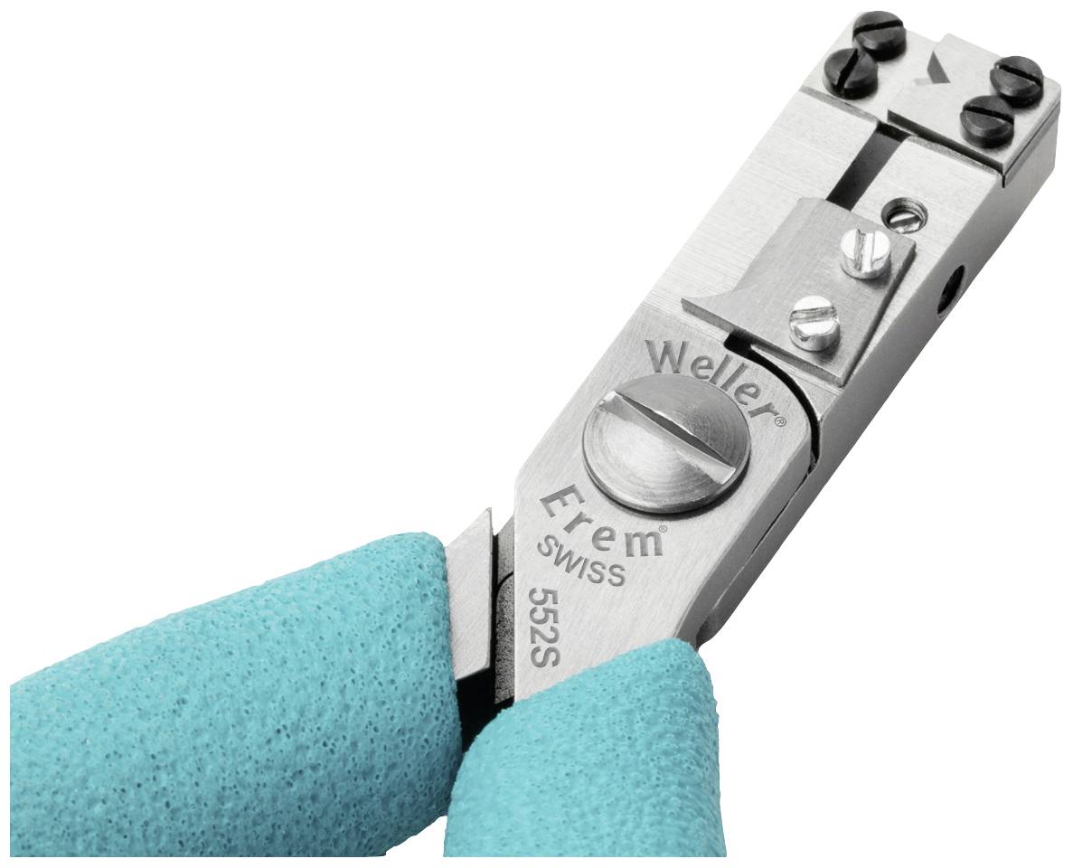 Ein präziser Seitenschneider mit türkisen Griffen, geeignet zum Schneiden feiner Drähte, Markenname 'Erem' und 'Weller' auf der Klinge.