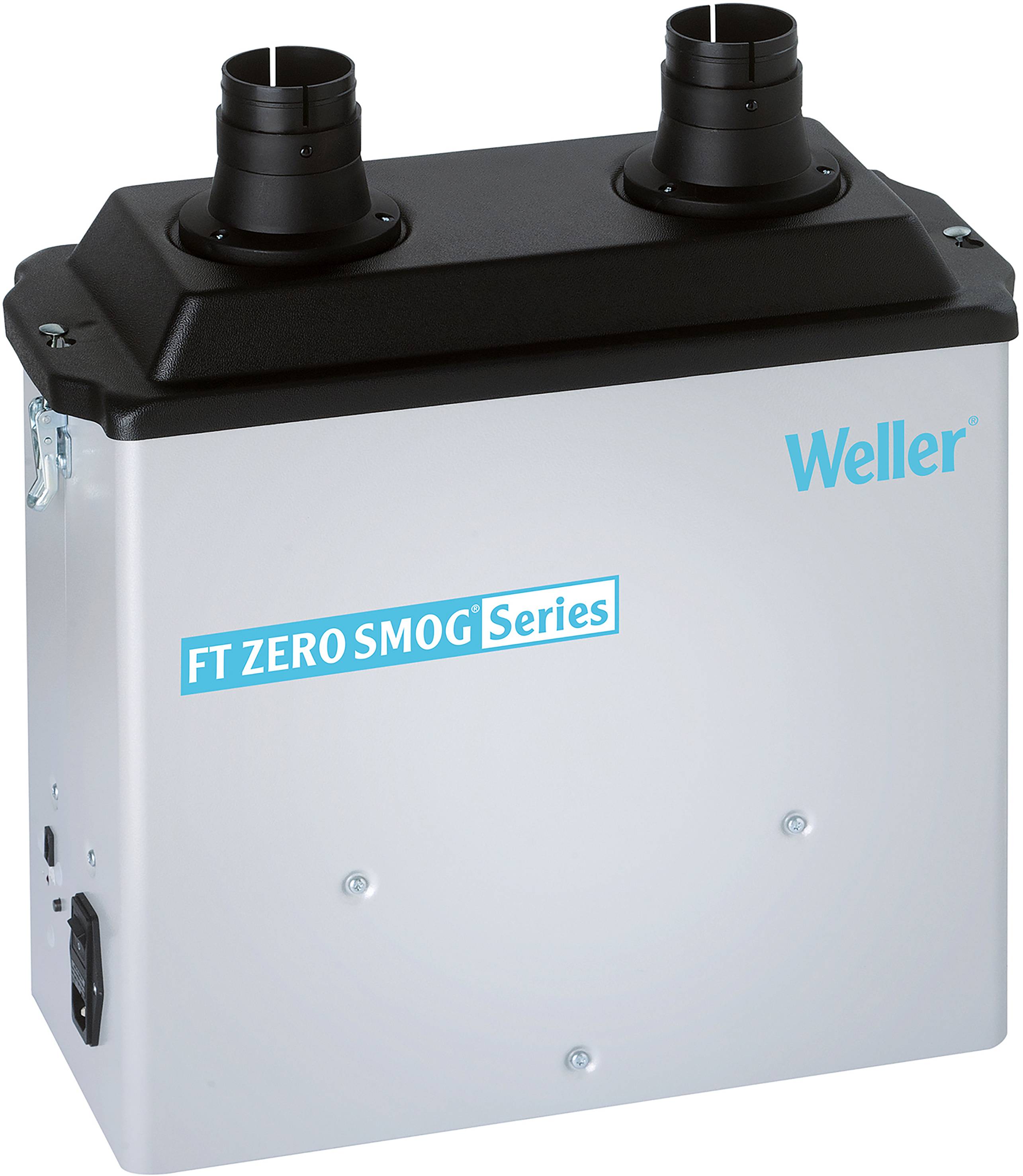 Rauchabsauggerät der Marke Weller aus der 'FT Zero Smog' Serie mit zwei Anschlüssen oben, zur Reduzierung von Luftverschmutzung.