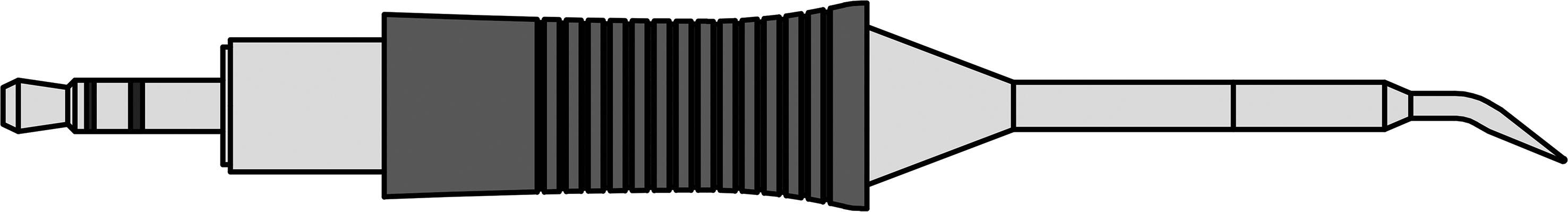 Illustration eines Lötwerkzeugs mit Spitzendüse und geriffeltem Griff für präzises Löten.
