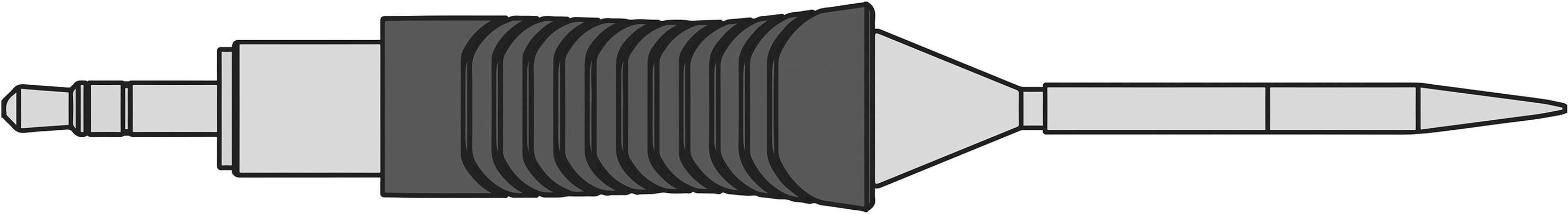 Ein Pneumatikhämmer mit geripptem Griff und spitzer Meißelspitze; Werkzeug für Abrissarbeiten.