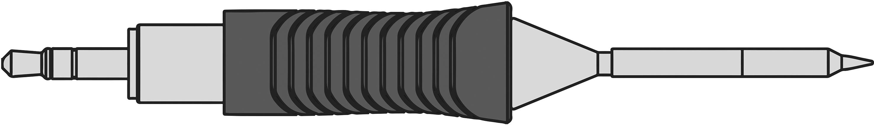 Illustration eines koaxialen Steckverbinders mit Adapter, bestehend aus mehreren Segmenten, die einen sicheren Signalübergang ermöglichen.
