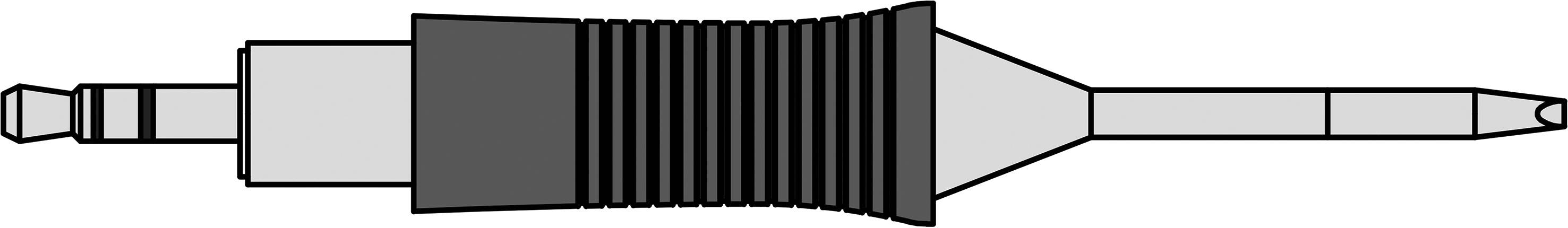 Illustration eines Klinkensteckers mit geriffeltem Mittelteil und unterschiedlichen Enden für Audioverbindungen.