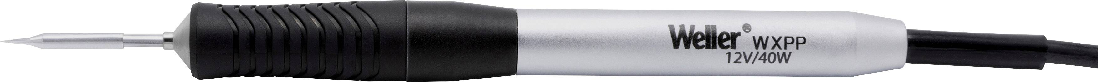 Lötkolben mit der Beschriftung 'Weller WXPP 12V 40W' auf dem Griff, zeigt die präzise Spitze für feine Lötarbeiten.