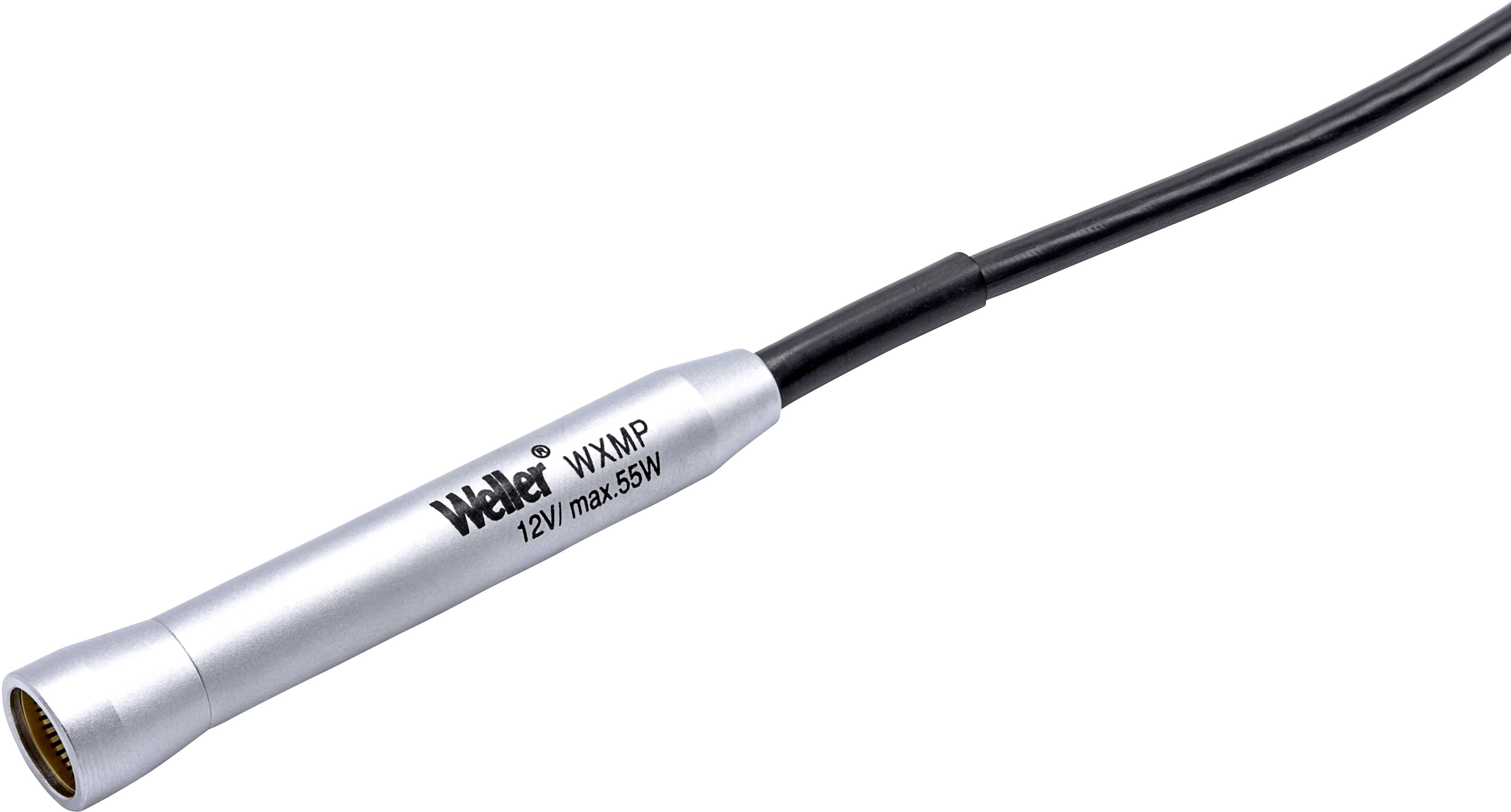 Lötkolbenaufsatz von Weller, Modell WXP MP, mit schwarzem Kabel. Markiert mit '12V max 55W'. Silberfarben und schlank im Design.
