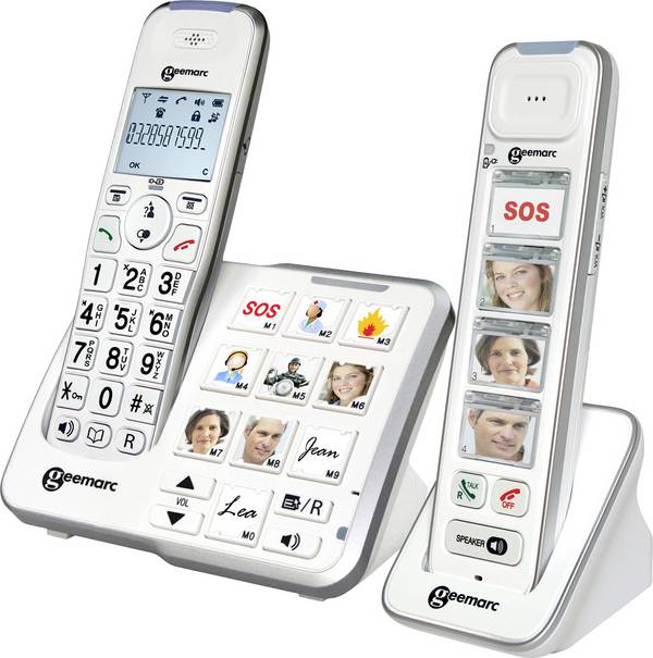 Geemarc Mobility Pack Foto Schnurloses Telefon analog  Anrufbeantworter, Foto-Tasten, Freisprechen, für Hörgeräte kompatibel  Weiß