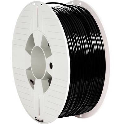 '3D-Druckerfilament-Spule in Schwarz, auf Kunststoffhalterung, seitliche Ansicht.'