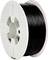 Eine weiße Kunststoffspule mit schwarzem 3D-Druckerfilament, aufgerollt und bereit zur Verwendung.