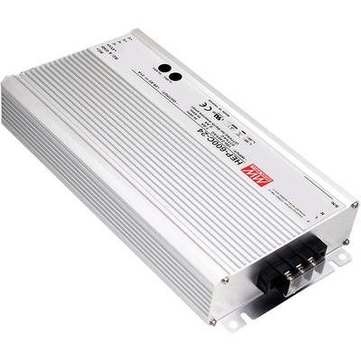 Ein elektronischer Transformator in einem silbernen Gehäuse mit Beschriftungen und Anschlüssen, geeignet zur Stromversorgung.