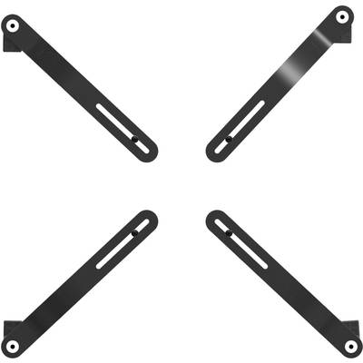 Vier schwarze Metallstreben in X-Anordnung auf weißem Hintergrund.