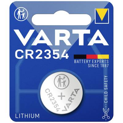 Batterie der Marke Varta, Typ CR2354, Lithium-Knopfzelle. Verpackung betont Kindersicherheit und hebt Expertenwissen seit 1887 hervor.