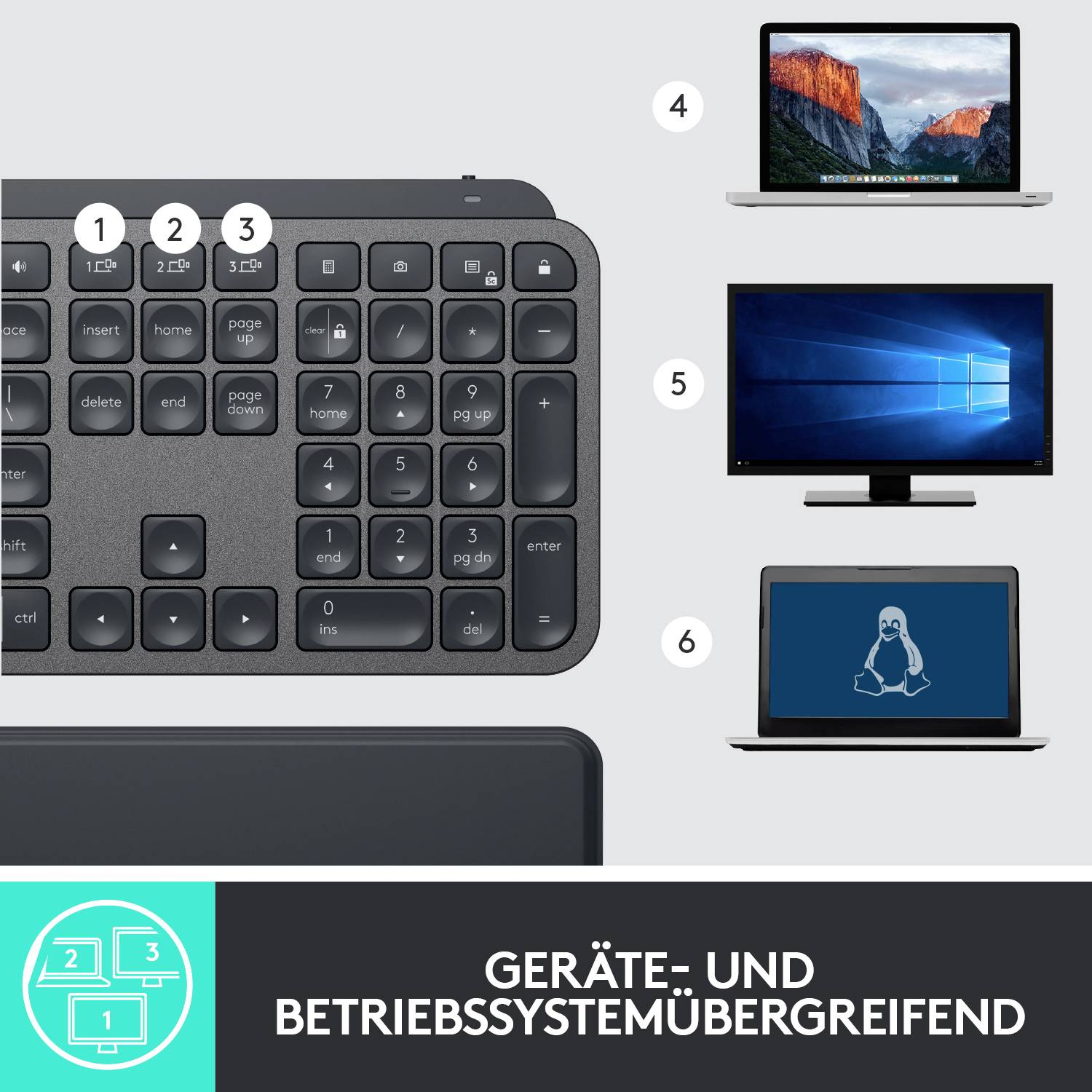Logitech MX Keys Plus Bluetooth® Tastatur Deutsch, QWERTZ Graphit Beleuchtet, Ergonomisch, Multipair-Funktion-4