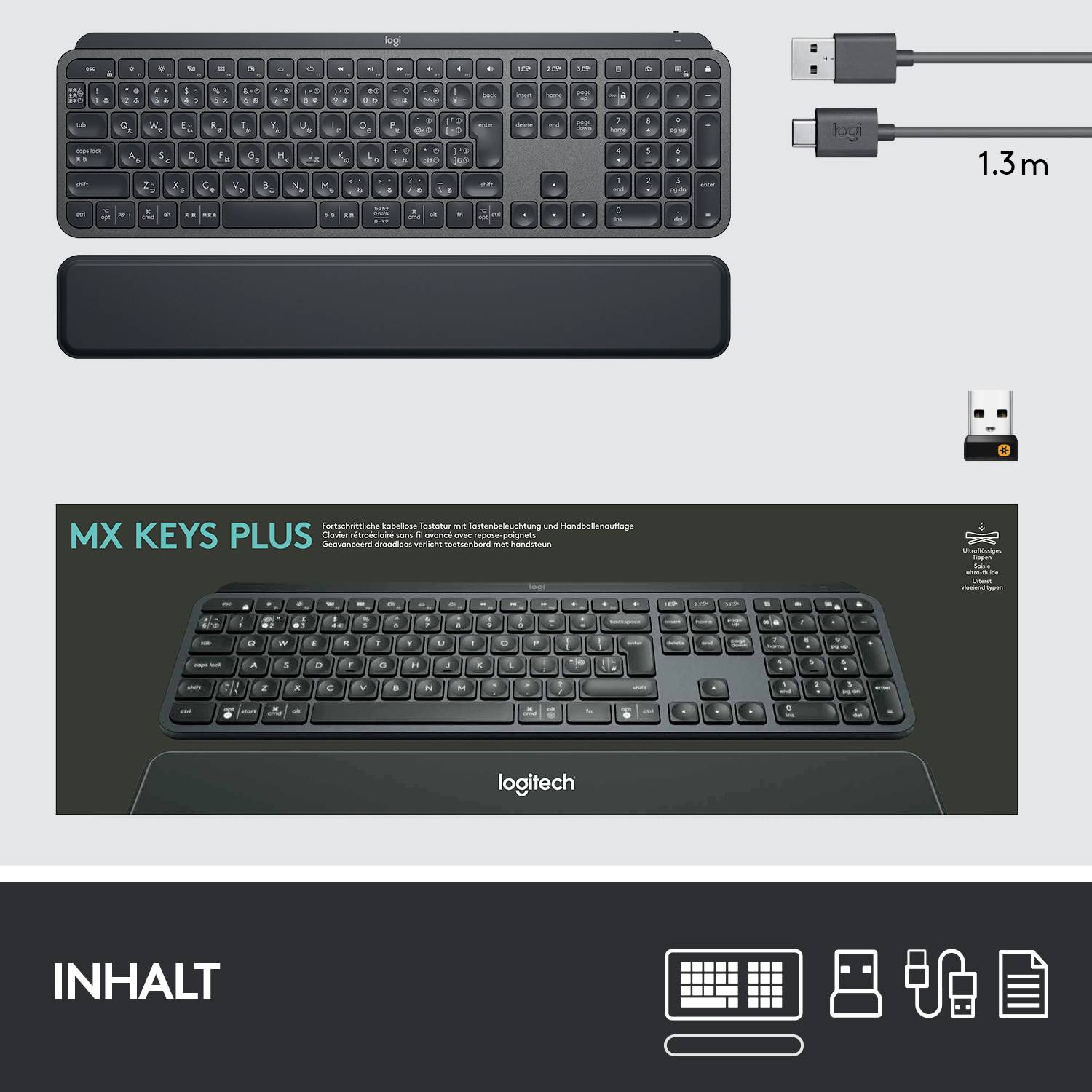 Logitech MX Keys Plus Bluetooth® Tastatur Deutsch, QWERTZ Graphit Beleuchtet, Ergonomisch, Multipair-Funktion-5