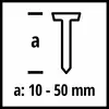 'Verankerungstiefe: 10 - 50 mm.' zeigt ein Diagramm mit einer Schraube und der Buchstabe 'a', das auf Verankerungslängen hinweist.