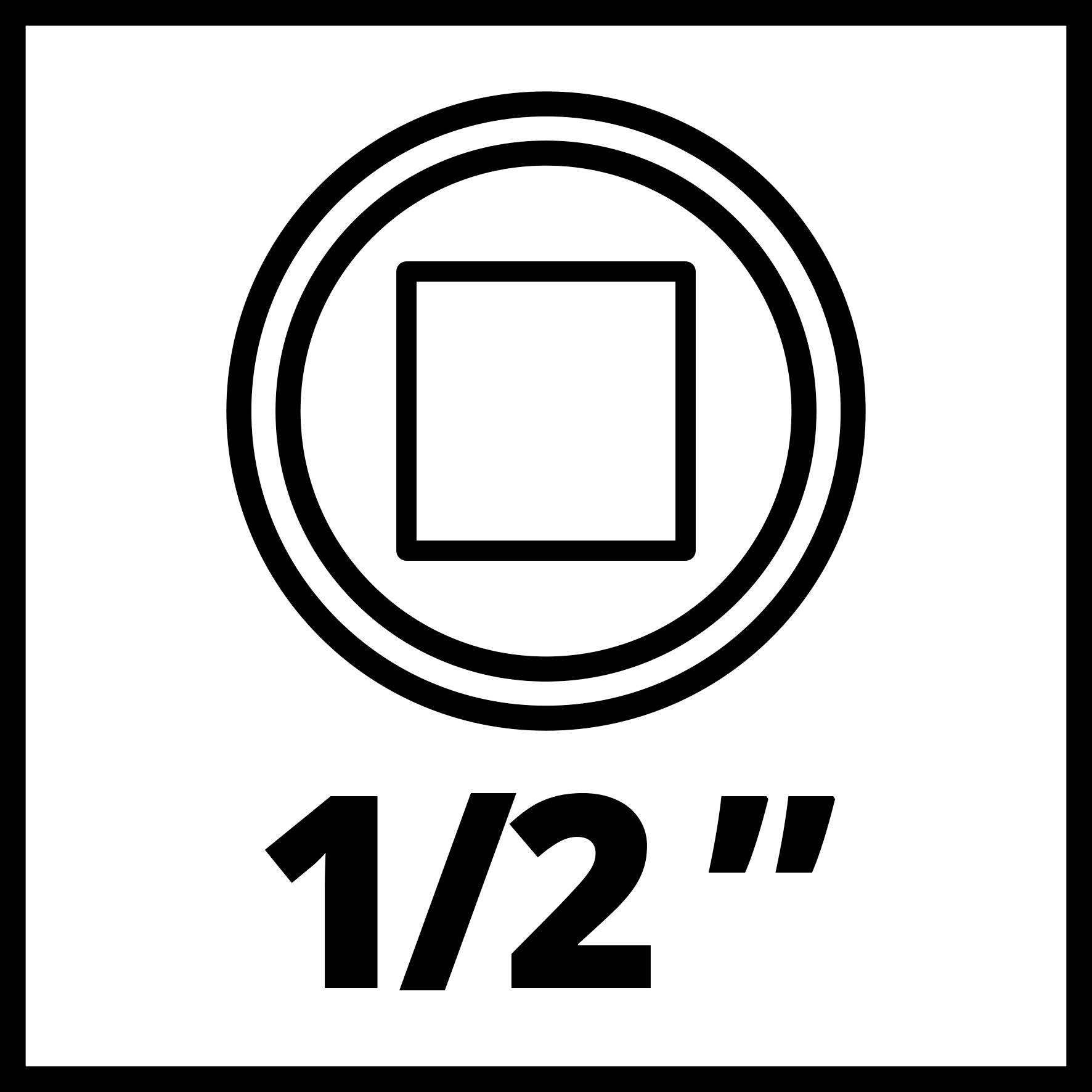 '1/2"' Symbol zeigt einen Kreis mit einem Quadrat innen, kennzeichnet möglicherweise Schraubenschlüsselgröße oder Maßangabe.