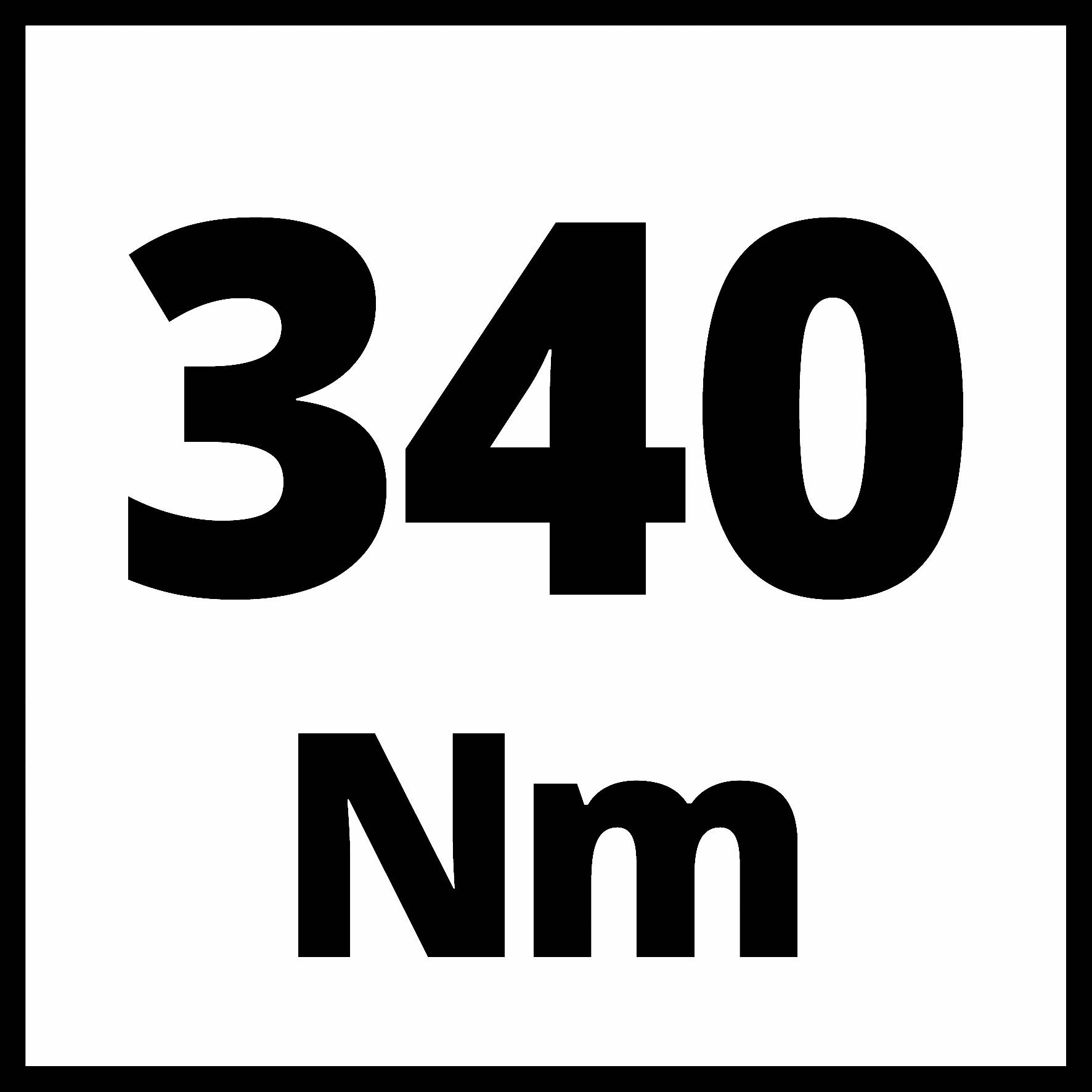 '340 Nm' steht in großer, schwarzer Schrift auf weißem Hintergrund.