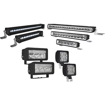 Verschiedene LED-Lichtleisten und -scheinwerfer in unterschiedlichen Größen und Formen, geeignet für Fahrzeugbeleuchtung.