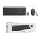 Drahtlose Logitech Slim Combo MK470 Tastatur und Maus in Schwarz mit kompaktem Design, Batterien und USB-Empfänger abgebildet.