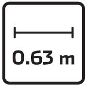 Ein Schild zeigt eine horizontale Linie mit einer Länge von '0,63 m', das auf eine bestimmte Messung hinweist.