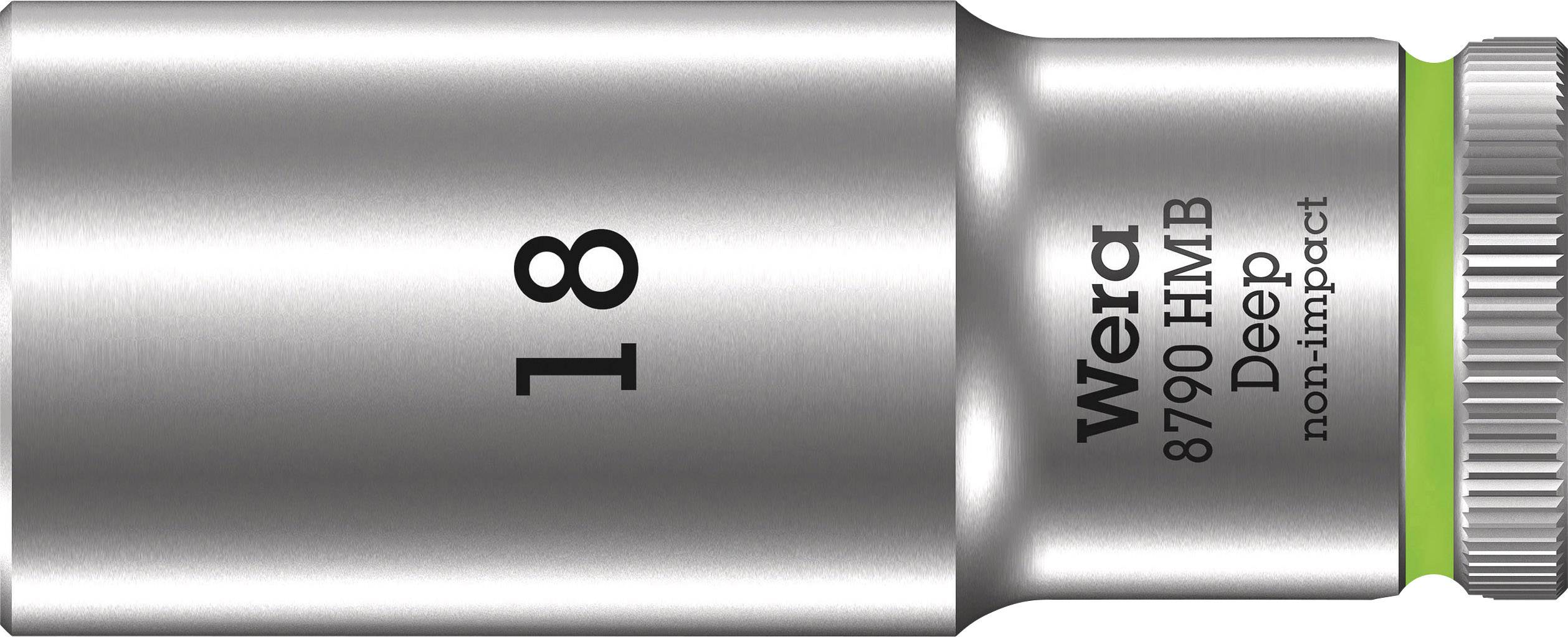 Steckschlüssel-Einsatz von Wera, Größe 18 mm, Modell 8790 HMB Deep, aus Metall, mit grünem Ring und Beschriftung 'non-impact'.