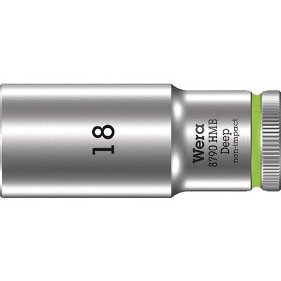 Steckschlüssel-Einsatz von Wera, Größe 18 mm, Modell 8790 HMB Deep, aus Metall, mit grünem Ring und Beschriftung 'non-impact'.