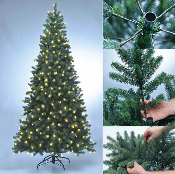Xenotec PE-BM240 Künstlicher Weihnachtsbaum mit Beleuchtung Tanne Warmweiß LED Grün EEK: G (A - G) mit Ständer 240 cm