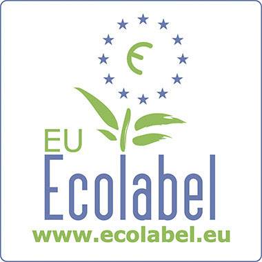 EU Ecolabel-Logo: 'EU Ecolabel' und Website 'www.ecolabel.eu' in blauer Schrift; grünes Blatt-Symbol mit Europa-Sternenkranz.