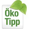 'Öko Tipp' in grüner Schrift auf weißem Hintergrund mit zwei grünen Blättern oben rechts. Symbol für umweltfreundlichen Ratschlag.