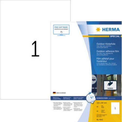 Herma 9543 Folien-Etiketten 210 x 297 mm Polyethylenfolie Weiß 40 St. Extra stark haftend Laserdrucker, Farblaserdrucker...