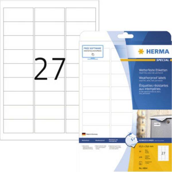 Herma 4864 Wetterfeste Etiketten 63.5 x 29.6 mm Folie, matt Weiß 270 St. Permanent haftend Tintenstrahldrucker