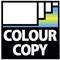 'Colour Copy'-Logo mit stilisiertem Druckermuster in Schwarz, Weiß, Blau, Gelb und Grün.