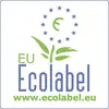 EU Ecolabel-Logo mit grünem Blatt-Design und Webadresse 'www.ecolabel.eu'.