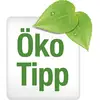 'Öko Tipp' auf einem weißen Hintergrund mit zwei grünen Blättern oben rechts.