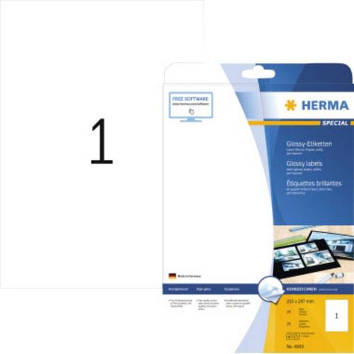 Thumbnail - Herma 4909 Universal-Etiketten 210 x 297 mm Papier, glänzend Weiß 25 St. Permanent haftend Laserdrucker, Kopierer, Farbl...