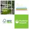 'Nachhaltig: Aus FSC®-zertifiziertem Papier.' Papierstapel in verschiedenen Farben. 'Plastikfrei verpackt.' FSC-Logo und 'Forests For All Forever'.