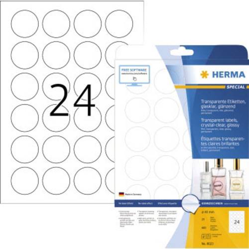 Herma 8023 Folien-Etiketten Ø 40 mm Folie, glänzend Transparent 600 St. Permanent haftend Laserdrucker, Kopierer, Farbla...